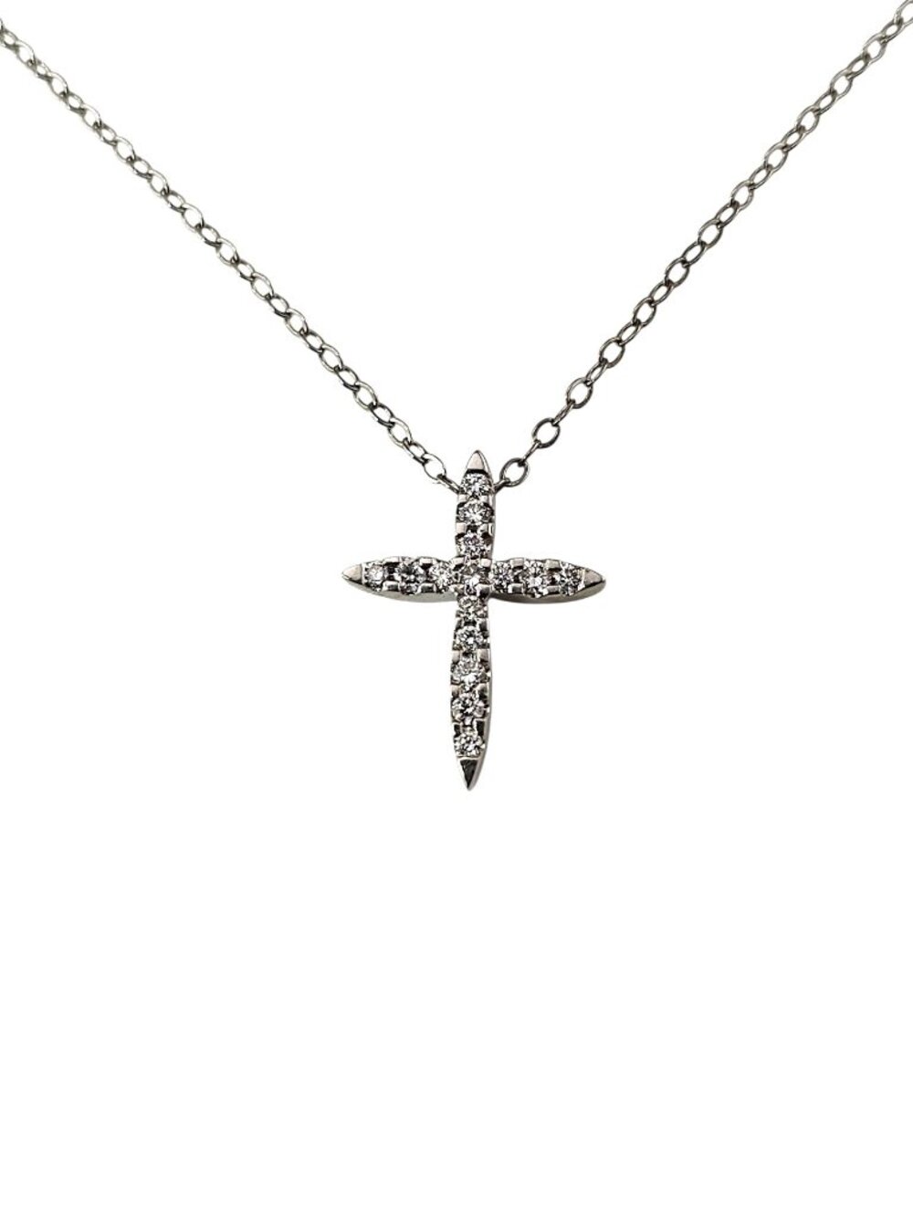 14K White Gold Diamond Cross Pendant Necklace #25637